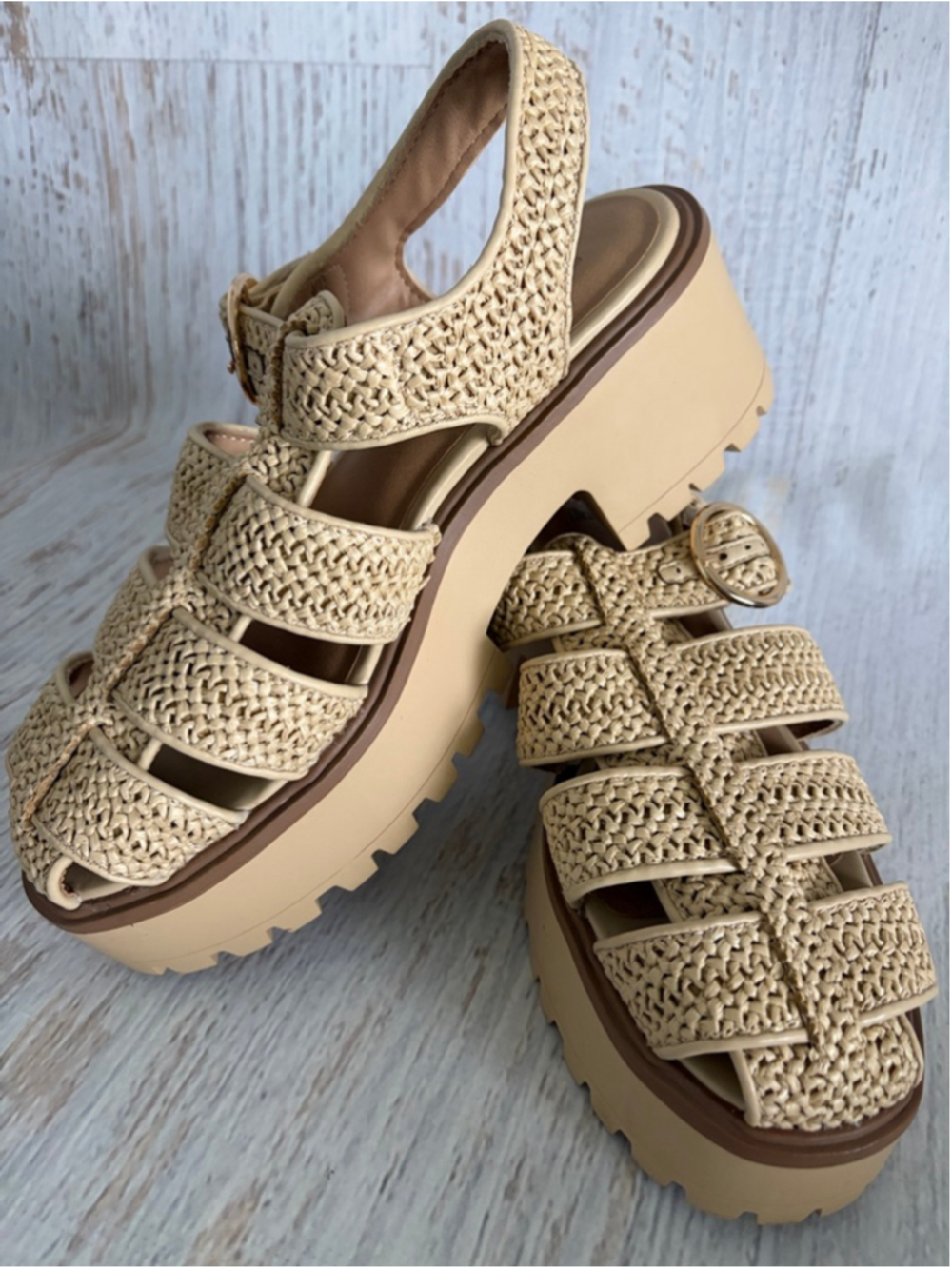 Women's Wild Fable Beige Woven Platform Sandals Size 9